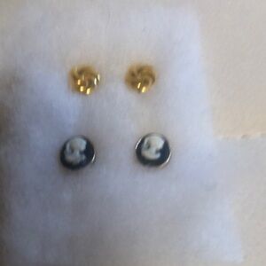 Cameo Stud Earrings with Gold Backs